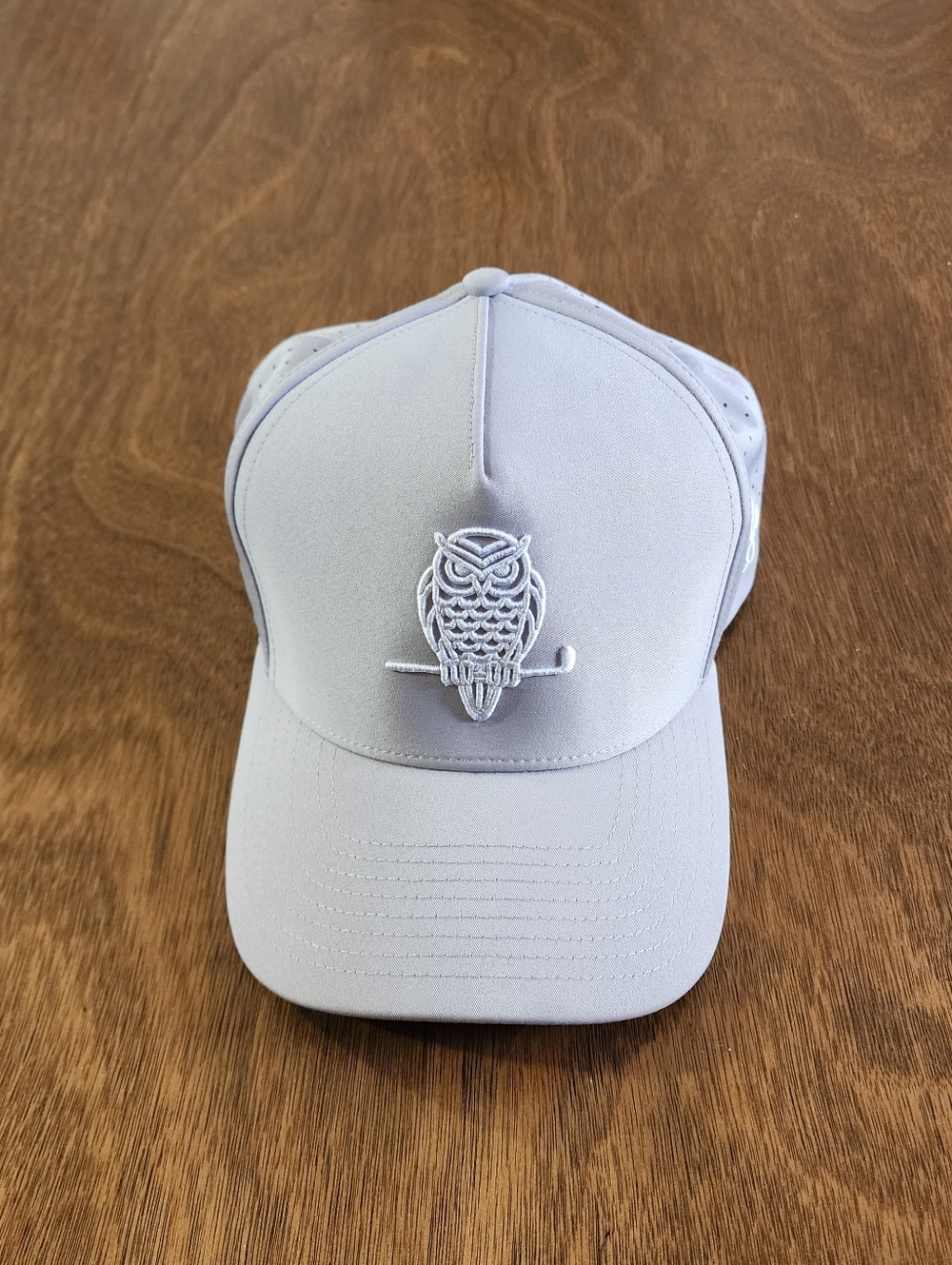 Waggle Hooolie-In one Golf Hat Embroidered Owl Graphic Gray Adjustable Strap